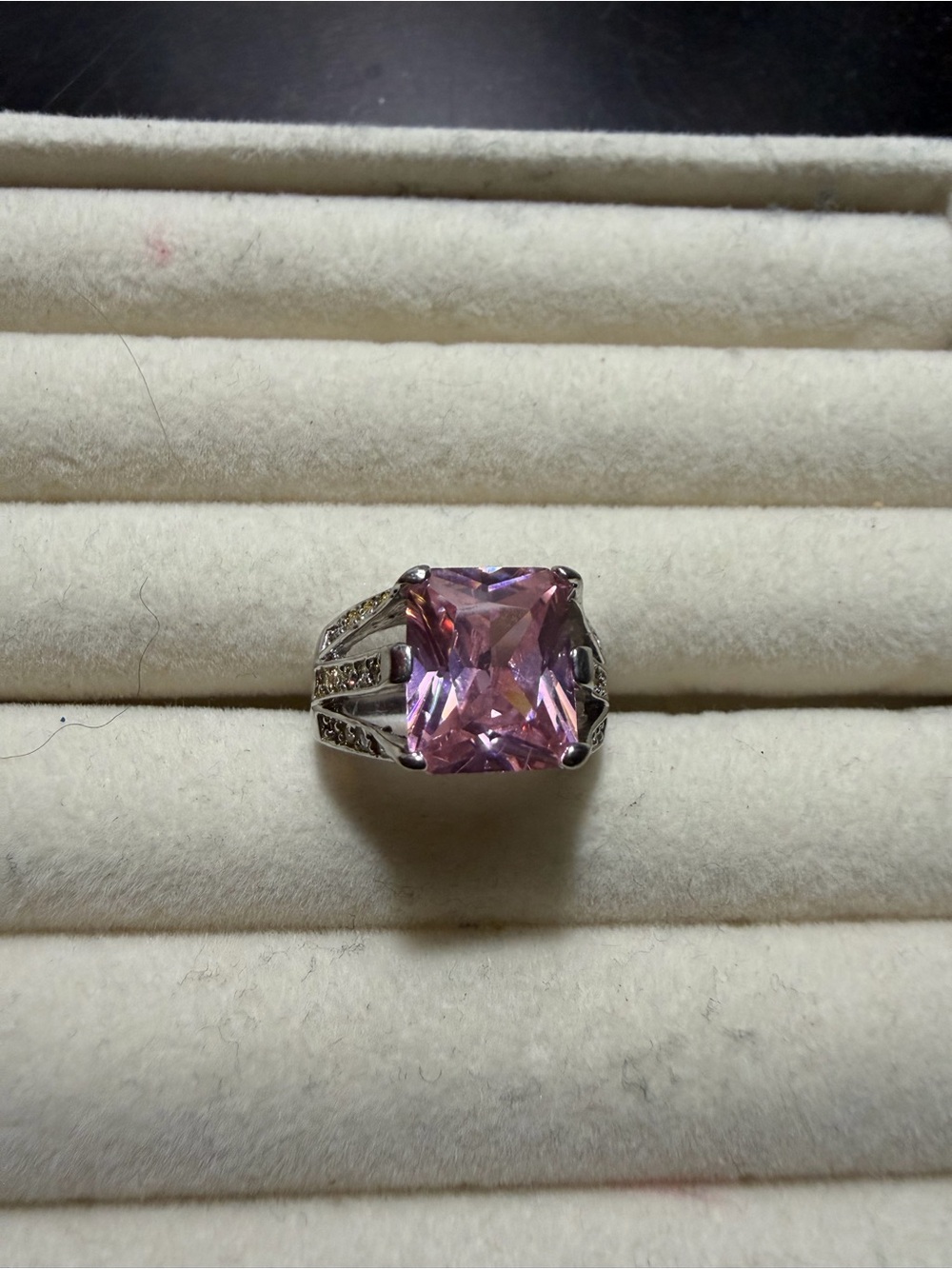 Pink Square-Cut Statement Ring with Pavé Accents